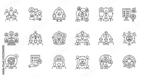 Fototapeta Teamwork and collaboration linear icons for business concepts