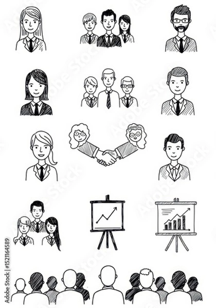 Fototapeta Business team icons, hand drawn vector illustrations