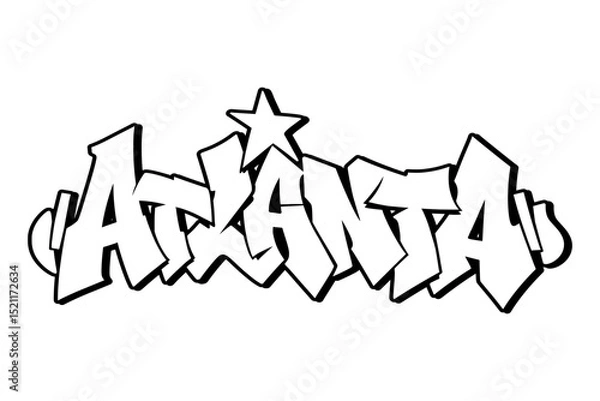 Fototapeta Graffiti lettering of “Atlanta” in white with bold black outline. Clean and strong urban street art style, perfect for city-themed designs, hip hop visuals, and modern vector graphics.