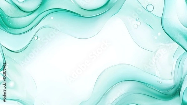 Fototapeta Abstract teal waves border a bright white space