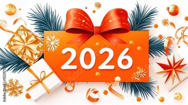 Fototapeta Festive new year decoration with date two thousand twenty six