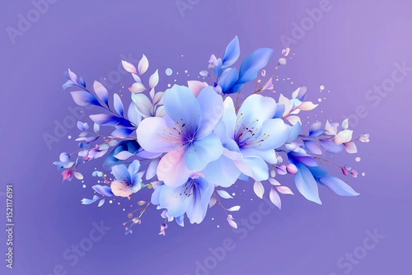 Fototapeta Watercolor illustration featuring beautiful flowers with delicate petals and vivid colors, surrounded by artistic splashes, creating a serene and enchanting ambiance