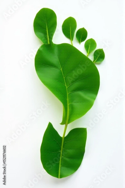 Obraz A close-up shot of a single green leaf on a white surface