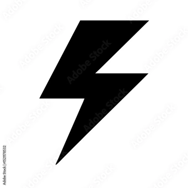 Fototapeta Flat vector of sharp black thunderbolt silhouette symbolizing electricity strength action speed and dramatic weather design