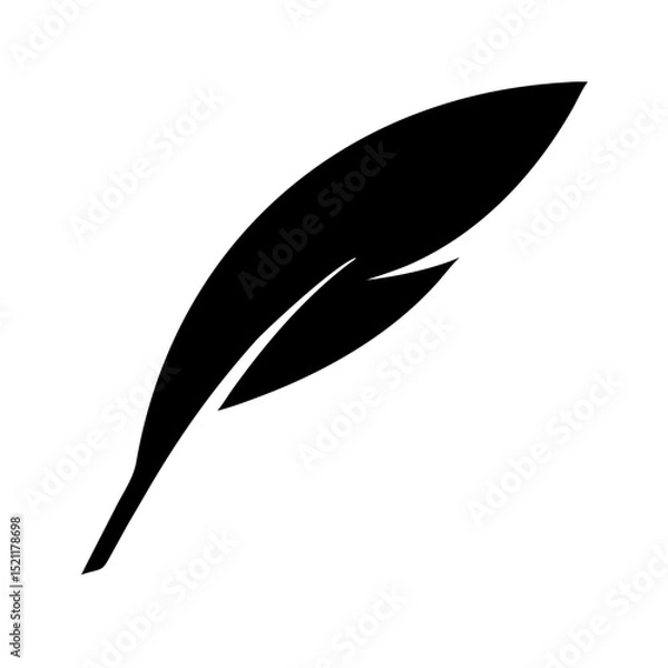 Fototapeta Black feather vector icon with gentle curve in minimalist flat style representing writing freedom softness and poetic expression