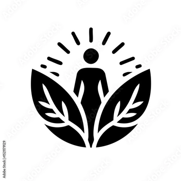 Fototapeta Stylized female figure with energy aura in minimalist black and white representing vitality and nature connection with copy space