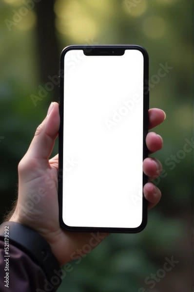 Obraz A person holding a cell phone with a white screen, great for representing modern technology or a lack of signal