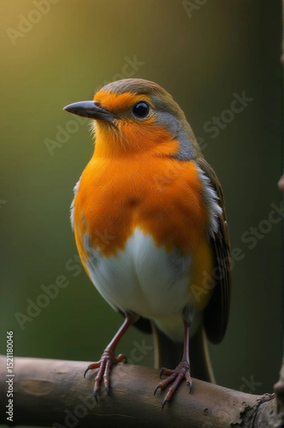 Obraz A small orange and white bird sitting on a branch, ready to take flight