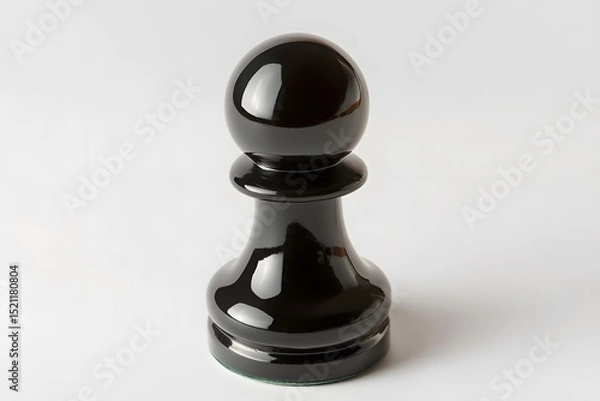 Fototapeta A glossy black pawn chess piece isolated on a white background in a studio setting with soft lighting