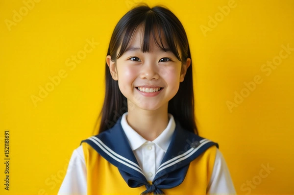 Obraz A young girl wearing a sailor's uniform smiles directly at the camera