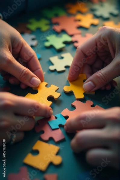 Obraz People assembling a jigsaw puzzle