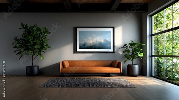 Fototapeta Rustic and inviting living space with industrial and vintage elements