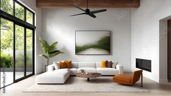 Fototapeta Rustic and minimalist living room with natural elements