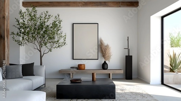 Fototapeta Rustic and Refined Farmhouse Style Living Room