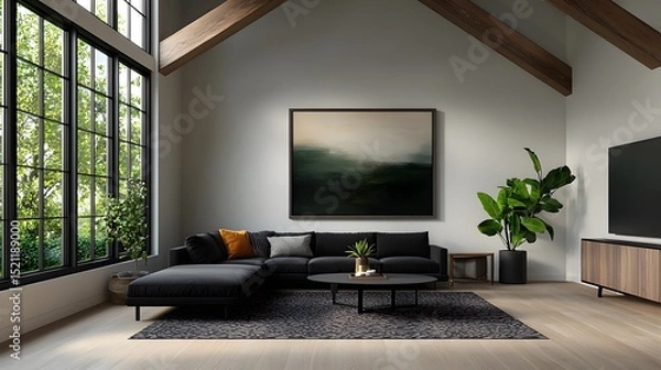 Fototapeta Rustic and refined modern farmhouse style living room
