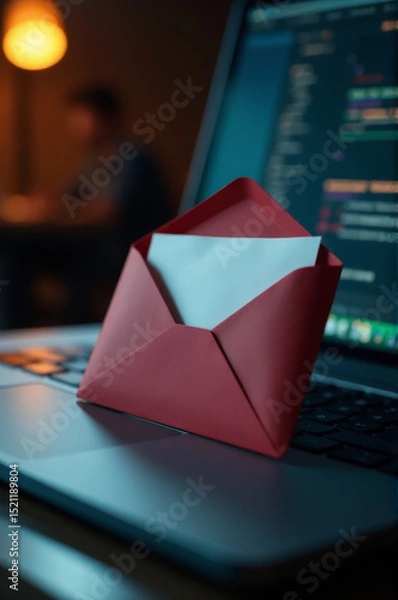Obraz Envelope resting on laptop computer, suitable for digital communication