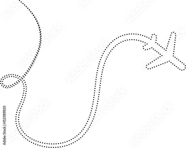 Fototapeta Airplane route in dotted line shape, flight, travel