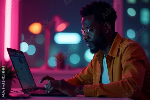 Obraz A person typing away on their laptop, possibly working or studying