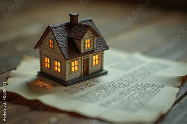 Obraz A small scale model of a house on a sheet of paper, perfect for illustration or design use