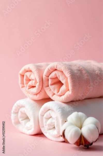 Obraz A stack of colorful towels sits on a wooden table, ready for use