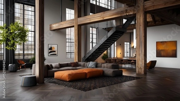 Fototapeta Rustic farmhouse inspired living space with cozy atmosphere