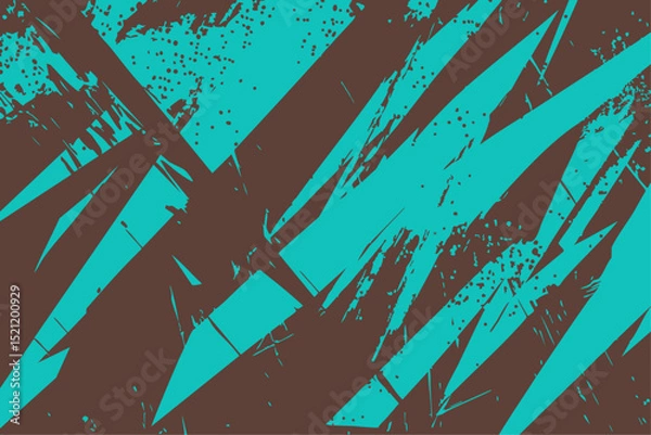 Fototapeta Energetic vector grunge texture with sharp, angular teal strokes and splatters on a dark brown background. A modern, edgy design for textiles and graphics.
