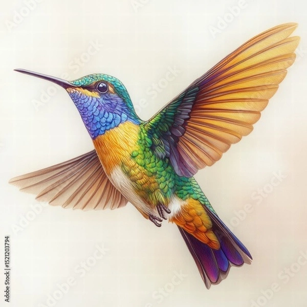 Fototapeta Vibrant Hummingbird in Mid-Flight Showcasing Colorful Feathers