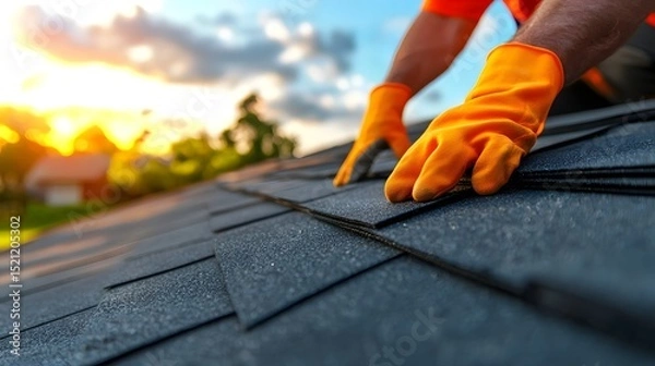 Fototapeta Homeowner inspecting the condition of their aging roof