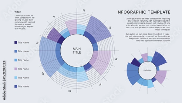 Obraz Circle Chart Business Infographic Editable Template for Extensive Data Visualization. Simple creative Infographic vector elements, charts, diagrams, steps and options for Business Presentation.