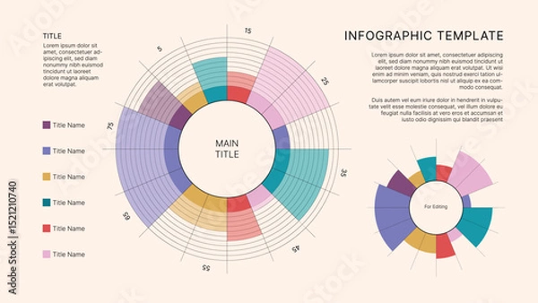 Obraz Circle Chart Business Infographic Editable Template for Extensive Data Visualization. Simple creative Infographic vector elements, charts, diagrams, steps and options for Business Presentation.