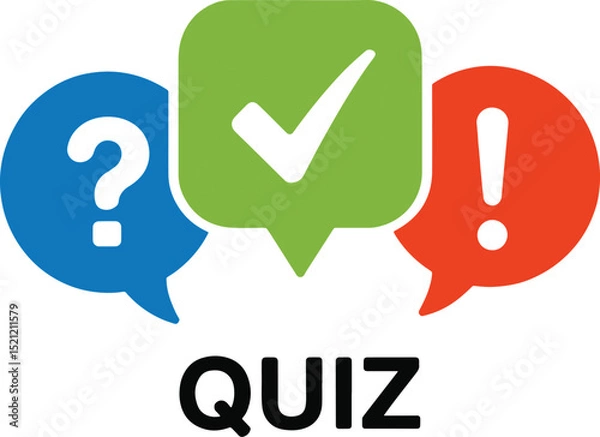 Fototapeta Quiz Game Logo with Colorful Speech Bubbles and Bold Text – Flat Minimalist Design