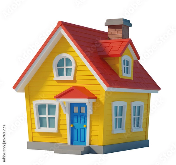 Fototapeta Yellow House with Red Roof, Transparent Cutout, Charming Design
