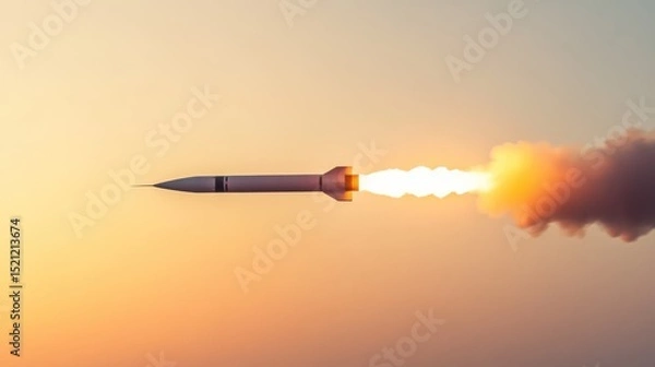 Obraz Missile launching into sunset sky, dramatic outdoor scene