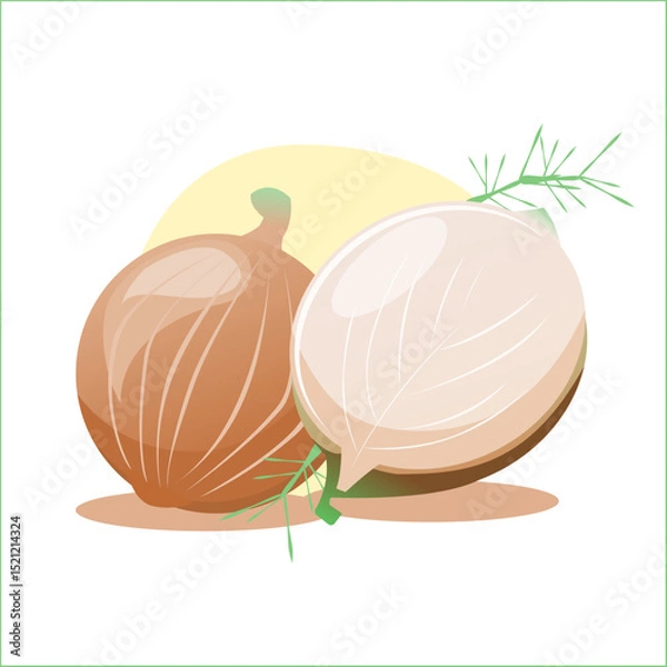 Fototapeta White onions slices with smooth background, Shallot flat illustration