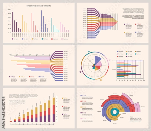 Obraz Business Infographic Editable Templates for Extensive Data Visualization. Simple creative Infographic vector elements, charts, diagrams, timeline, steps and options for Business Presentation.