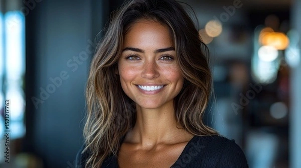 Obraz Smiling woman with healthy, glowing complexion