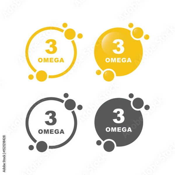 Obraz Golden Omega 3 icon. Omega-3 Polyunsaturated fats.