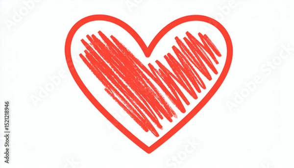 Obraz Doodle red heart drawn with crayons hand drawn line art love symbol illustration isolated on white background