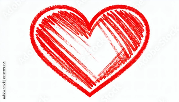 Obraz Doodle red heart drawn with crayons hand drawn line art love symbol illustration isolated on white background