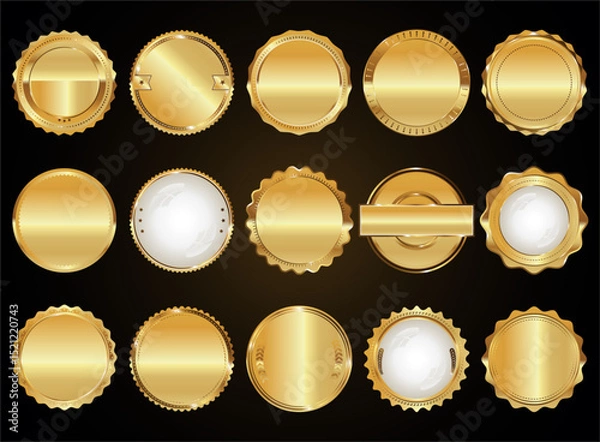 Fototapeta Collection of golden badges and emblems labels laurels and ribbons 