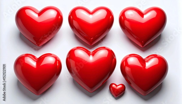 Obraz Red hearts isolated on white background, romantic love symbols, Valentine’s Day design, cute heart icons, flat style red hearts, isolated vector hearts, love and romance graphics, white background hea