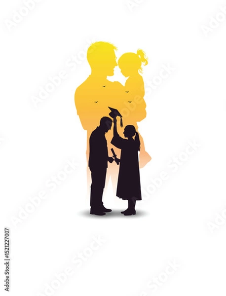 Fototapeta Father and Daughter Silhouette with Childhood and Graduation Reflection

