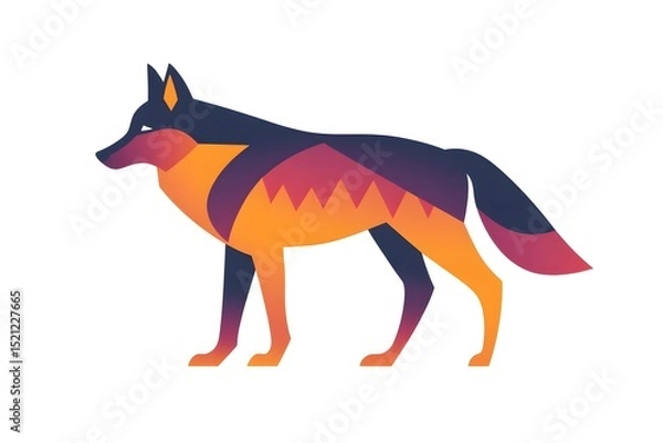 Fototapeta Stylized illustration of a wolf with geometric shapes and a gradient color scheme on a white background