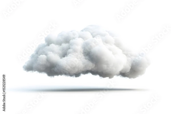 Fototapeta A fluffy white cloud isolated against a white background with a soft shadow beneath the cloud formation