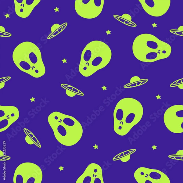 Obraz Cute alien face pattern background vector design
