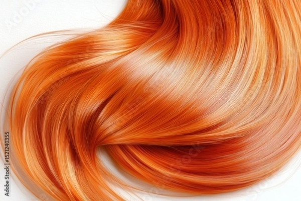 Obraz A close-up of vibrant orange hair flowing smoothly against a white background.