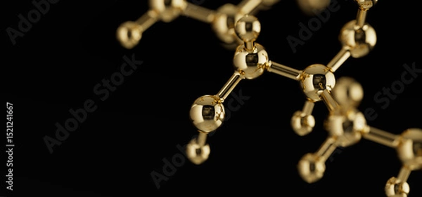 Fototapeta Molecule gold, 3d rendering background. Golden Atom structure