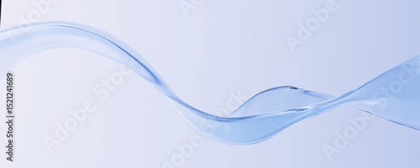 Fototapeta Elegant blue fluid wave of water on light background. 3D rendering concept of hydration, innovation, and purity for skincare, cosmetics, biotech.