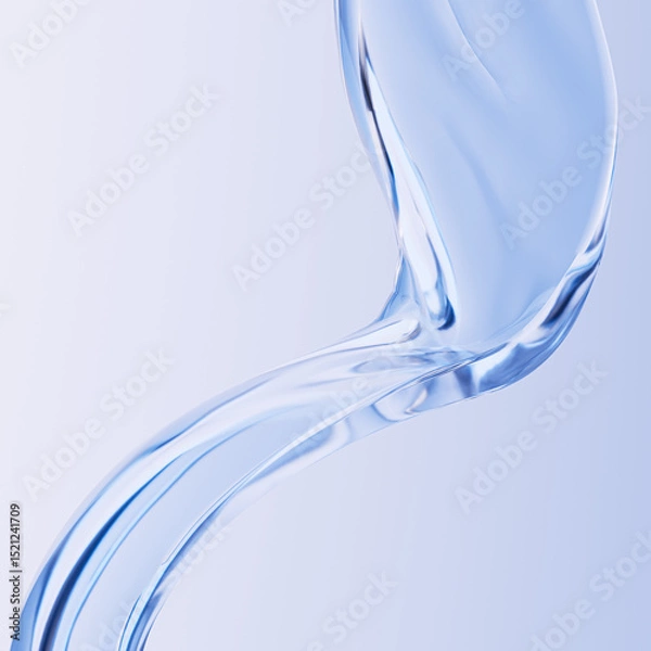 Fototapeta Elegant blue fluid wave of water on light background. 3D rendering concept of hydration, innovation, and purity for skincare, cosmetics, biotech.