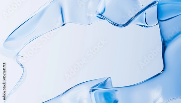 Fototapeta Elegant blue fluid wave of water on light background. 3D rendering concept of hydration, innovation, and purity for skincare, cosmetics, biotech.